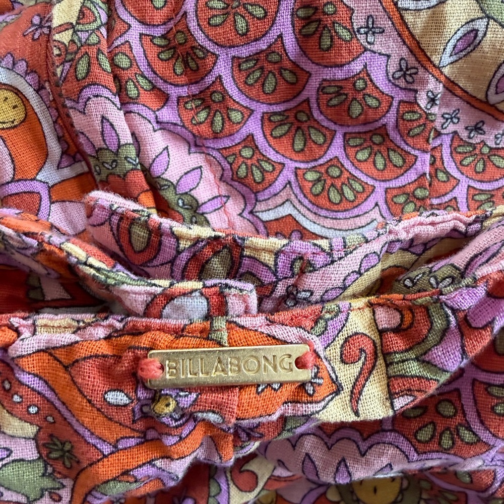 Billabong Orange & Pink Floral Print Pants 70s Print Hippie - Picture 7 of 8